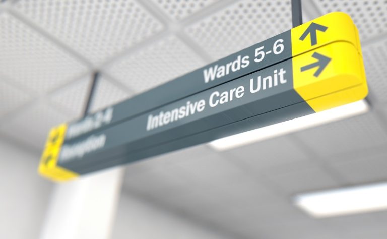 Hospital Directional Ceiling Sign - Intensive Care Unit