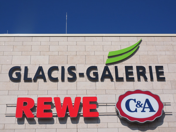 Glacis-Galerie Rewe Exterior Sign